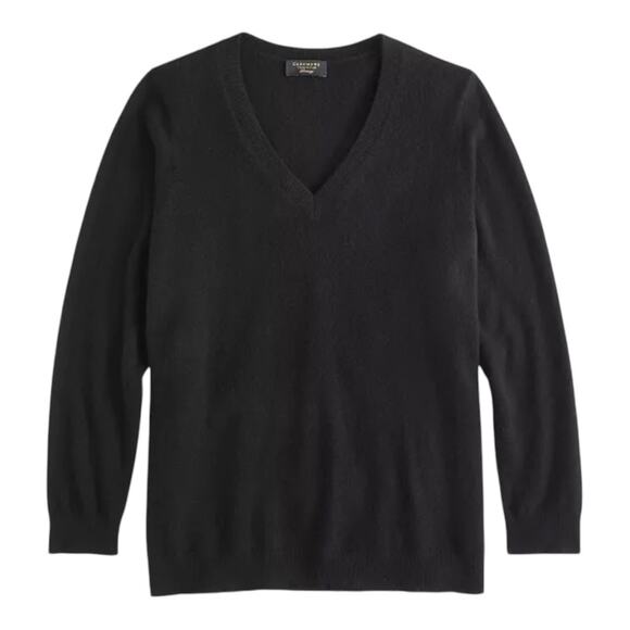 100% Cashmere Plus Size V-Neck Sweater Black - Picture 2 of 3